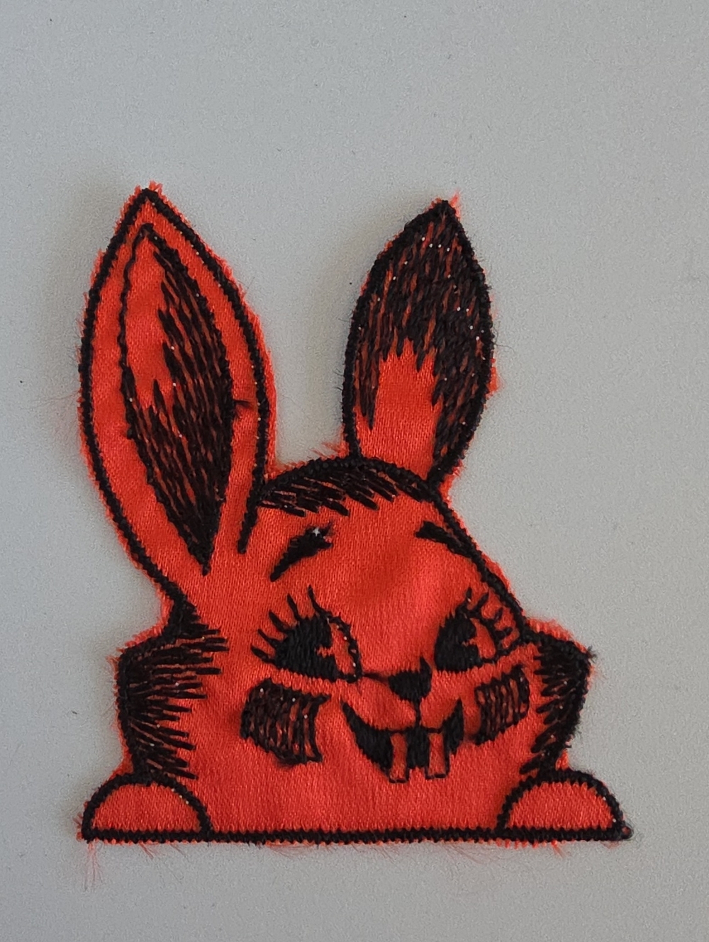 Vintage 1970's Embroidered Applique Patch Of A Red Mischievous Bunny
